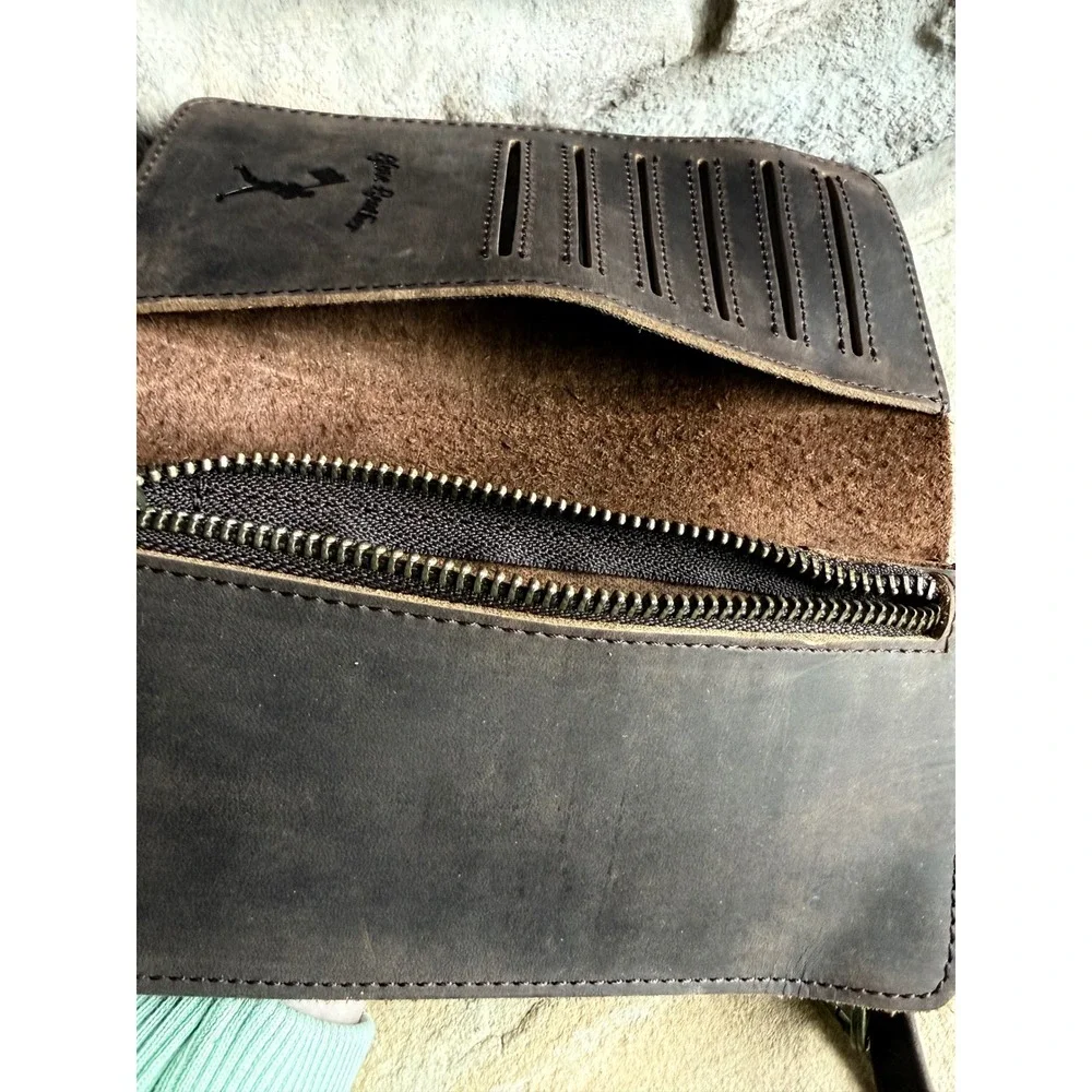 Glove Leather Baseball Wristlet‎ Wallet Brown 